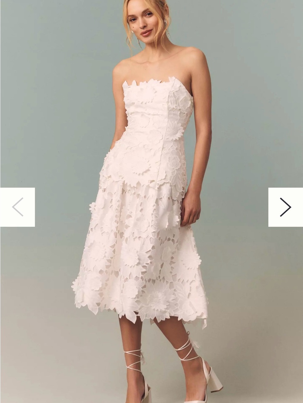 Strapless White Floral Appliqué Midi Dress